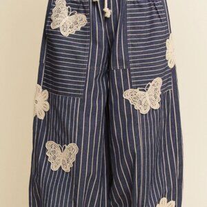 Davi and Dani Striped Lightweight Soft Denim Stripe Wide Barrel Pants